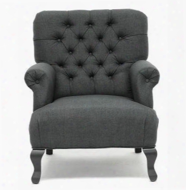 York Tov63108grey Linen Club Chair With Button Tufted Back Sturdy Birch Frame And Black Stained Legs In