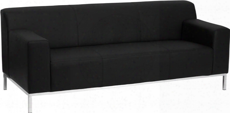 Zb-definity-8009-sofa-bk-gg Hercules Definity Series Contemporary Black Leather Sofa With Stainless Steel