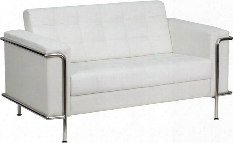 Zb-lesley-8090-ls-wh-gg Hercules Lesley Series Contemporary White Leather Love Seat With Encasing