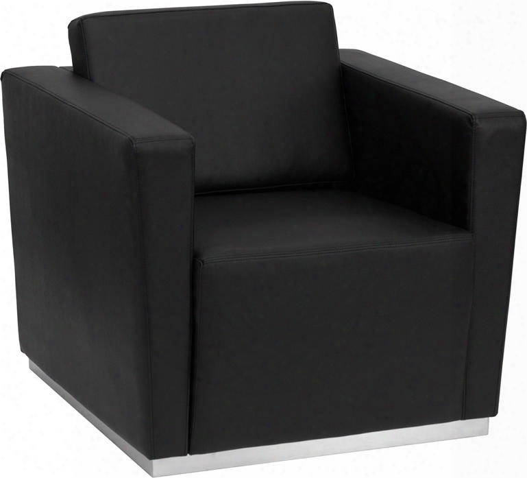 Zb-trinity-8094-chair-bk-gg Hercules Trinity Series Contemporary Black Leather Chair With Stainless Steel
