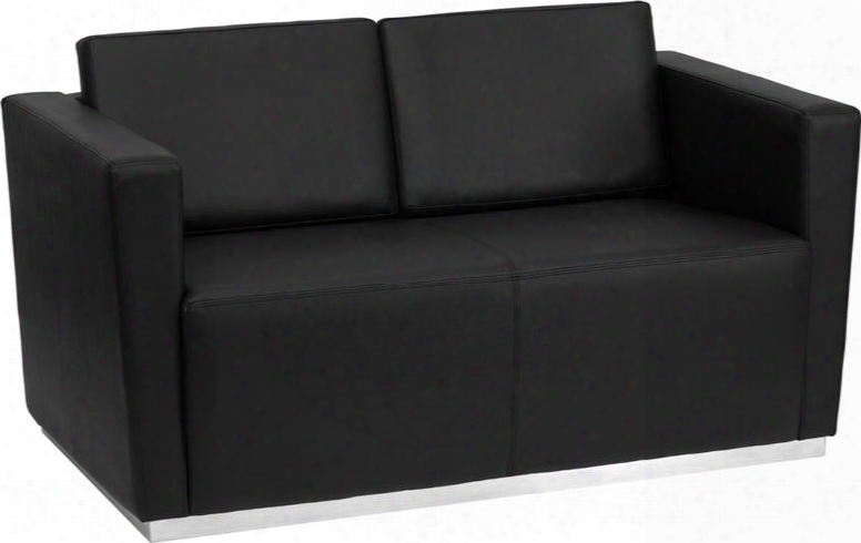 Zb-trinity-8094-ls-bk-gg Hercules Trinity Series Contemporary Black Leather Love Seat With Stainless Steel