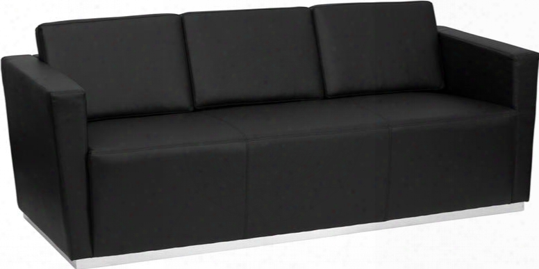 Zb-trinity-8094-sofa-bk-gg Hercules Trinity Series Contemporary Black Lether Sofa With Stainless Steel