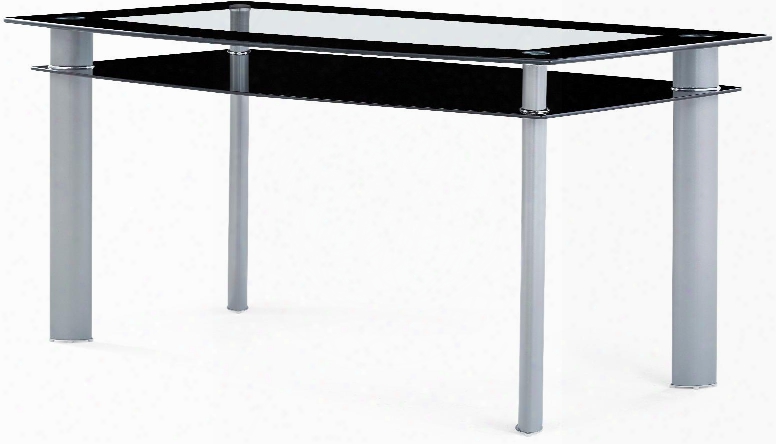 D1058dt Rectangular Glass Dining Table With Trim Metal Steel Legs In Clear Black