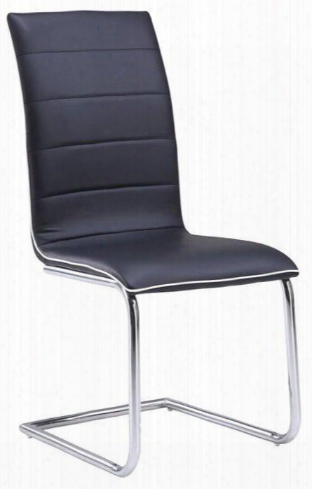 D490dc-bl Cushioned Armless Dining Chair And Chrome Legs In Black With White