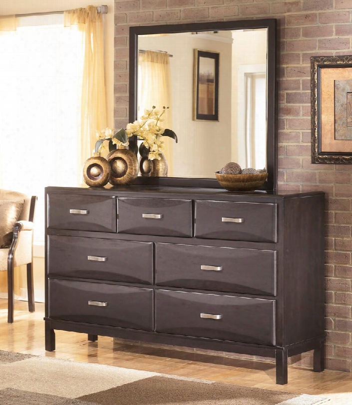 Kira B473-31 64" 7-drawer Dresser With  Felt Lined Top Drawers Age Bronze Toned Handles And Sculpted Overlay Drawer Fronts In An Almost Black