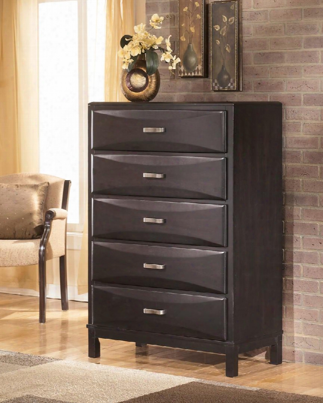 Kira B473-46 36" 5-drawer Chest With Felt Lined Top Drawer Age Bronze Toned Handles And Sculpted Overlay Drawer Fronts In An Almost Black