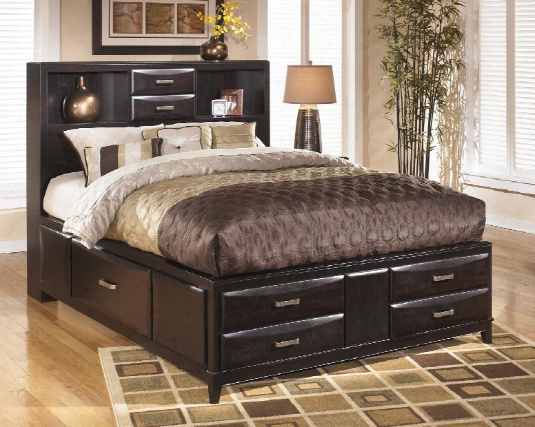 Kira B473-66/69/95 California King Size Storage Bed With 2 Open Headboard Compartments 4 Footboard Drawers And 2 Side Drawers In An Almo St Black