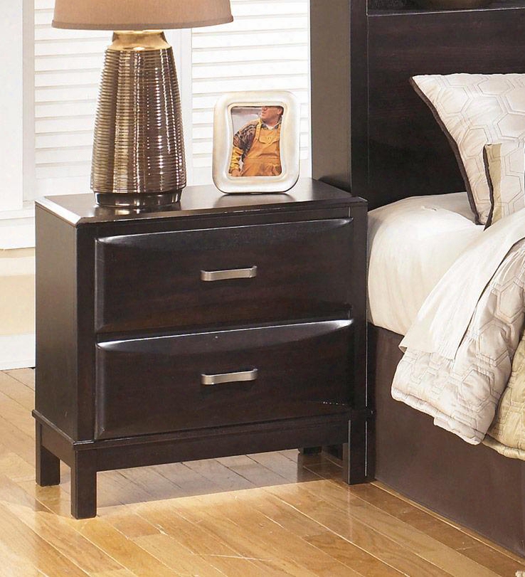 Kira B473-92 26" 2-drawer Nightstand With Felt Lined Top Drawer Age Bronze Toned Handles And Sculpted Overlay Drawer Fronts In An Almost Black