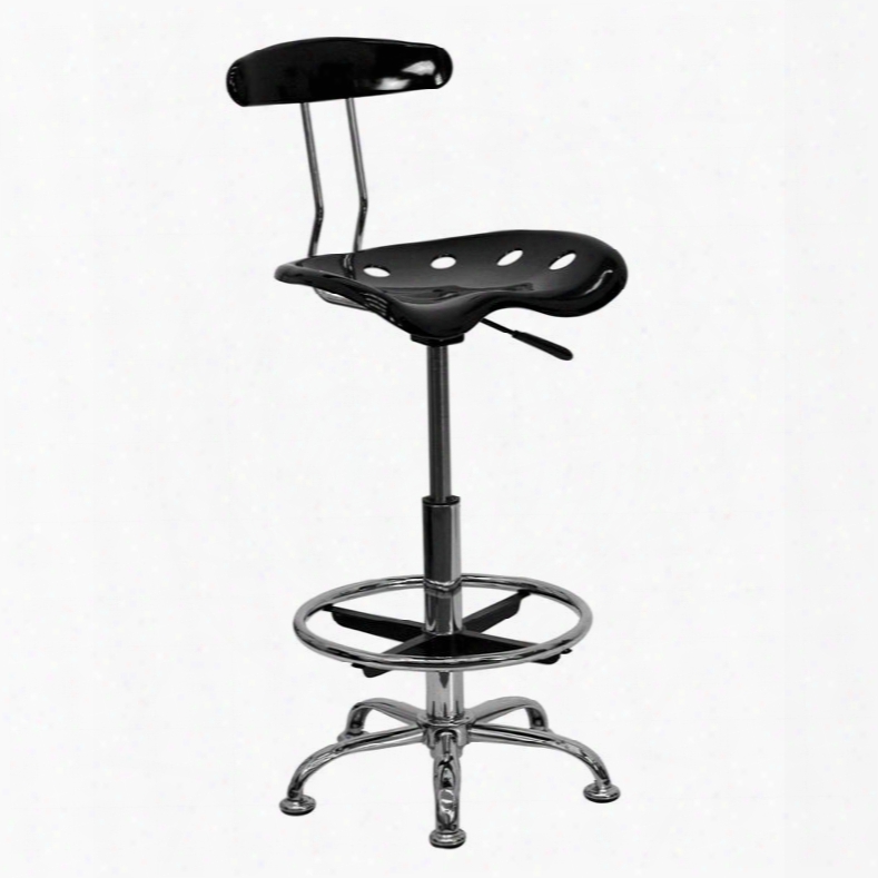 Lf-215-blk-gg 32.5" - 41" Drafting Stool With Pneumatic Seat Height Adjustment Swivel Seat Molded Tractor Seat Chrome Foot Ring And High Density Polymer