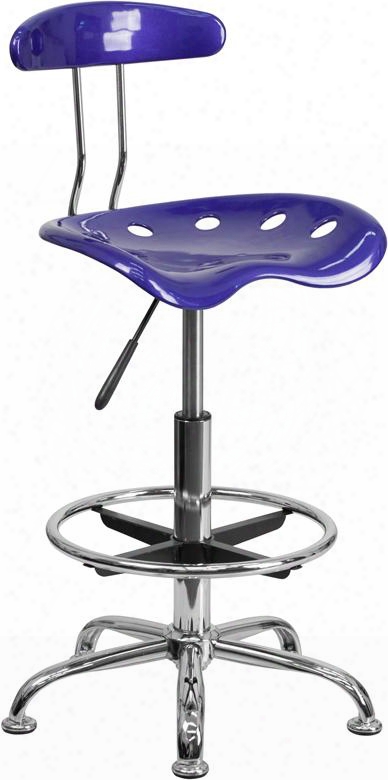 Lf-215-deepblue-gg 32.5" - 41" Drafting Stool With Pneumatic Seat Height Adjustment Swivel Seat Molded Tractor Seat Chrome Foot Ring And High Density