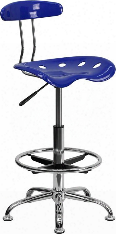 Lf-215-nauticalblue-gg 32.5" - 41" Drafting Stool With Pneumatic Seat Height Adjustment Swivel Seat Molded Tractor Seat Chrome Foot Ring And High Density