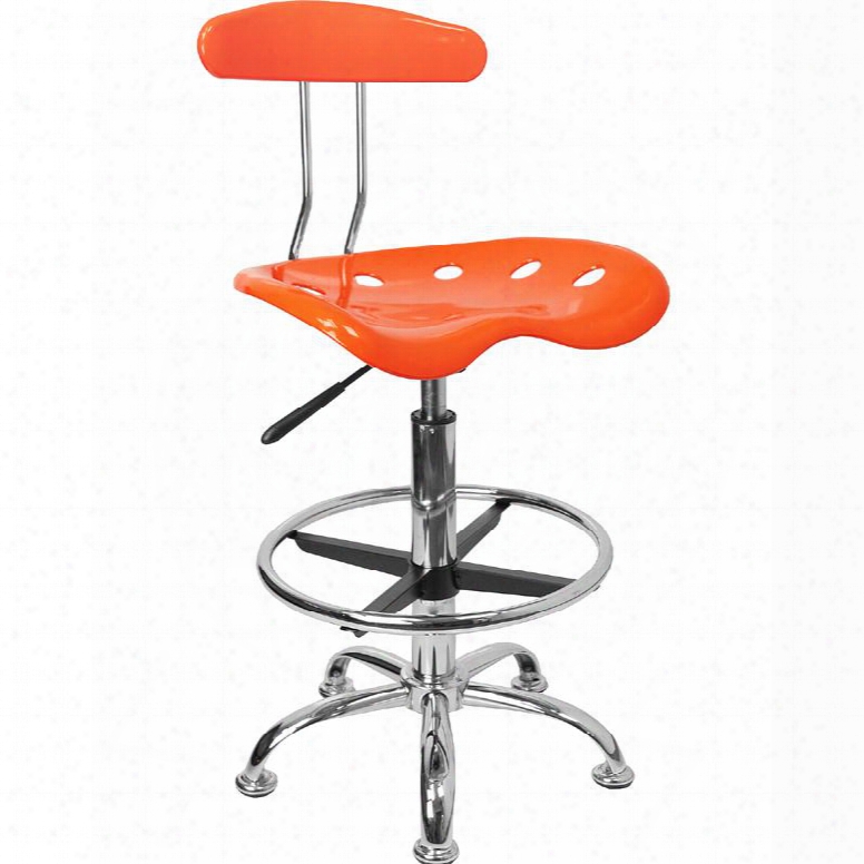 Lf-215-orangeyellow-gg 32.5" - 41" Drafting Stool With Pneumatic Seat Height Adjustment Swivel Seat Molded Tractor Seat Chrome Foot Ring And High Density