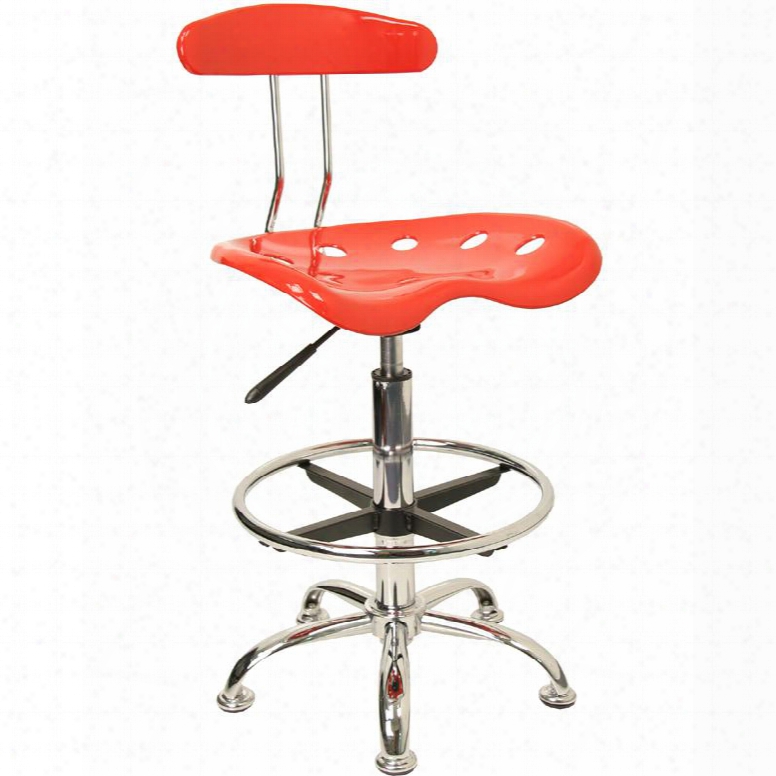 Lf-215-red-gg 32.5" - 41" Drafting Stool With Pneumatic Seat Height Adjustment Swivel Seat Molded Tractor Seat Chrome Foot Ring And High Density Polymer