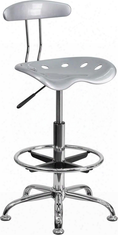 Lf-215-silver-gg 32.5" - 41" Drafting Stool With Pneumatic Seat Height Adjustment Swivell Seat Molded Tractor Seat Chrome Foot Ring And High Density Polymer