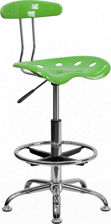 Lf-215-spicylime-gg 32.5" - 41" Drafting Stool With Pneumatic Seat Height Adjustment Swivel Seat Molded Tractor Seat Chrome Foot Ring And High Density