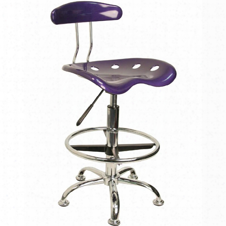 Lf-215-violet-gg 32.5" - 41" Drafting Stool With Pneumatic Seat Height Adjustment Swivel Seat Molded Tractor Seat Chrome Foot Ring And Hifh Density Polymer