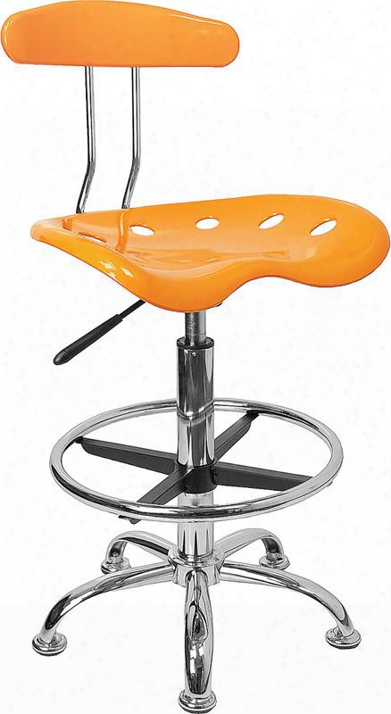 Lf2-15-yellow-gg 32.5" - 41" Drafting Stool With Pneumatic Seat Height Adjustment Swivel Seat Molded Tractor Seat Chrome Foot Ring And High Density Polymer
