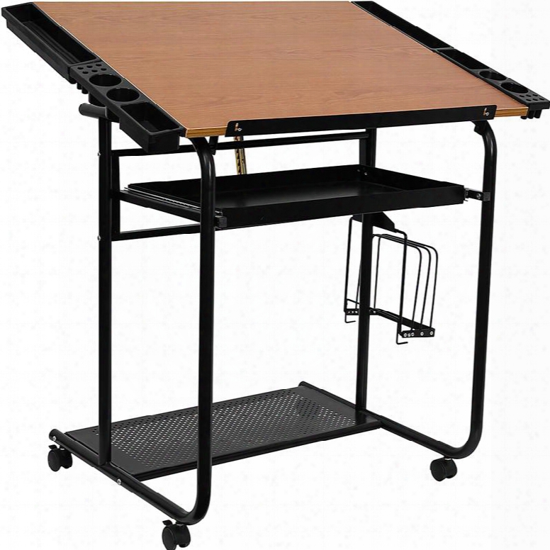 Nan-jn-2739-gg Adjstable Drawing And Drafting Table With Black Frame And Dual Wheel