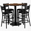 MD-0015-GG 36' Square Walnut Laminate Table Set with Grid Back Metal Bar Stool and Black Vinyl Seat Seats