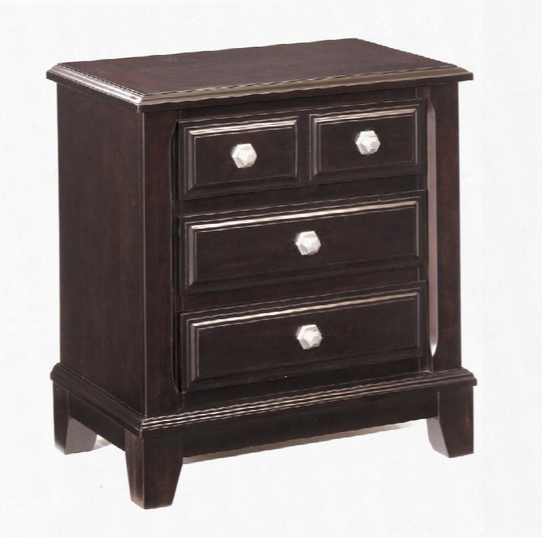 Ridgley B520-93 28" 3-drawer Nightstand With Satin Nickel Color Handles Lined Top Drawer And Molding Details In Dark