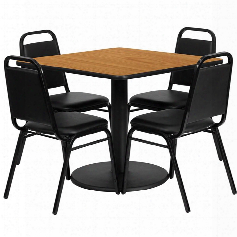 Rsrb1011-gg 36' Square Natural Laminate Table Set With 4 Black Trapezoidal Back Banquet