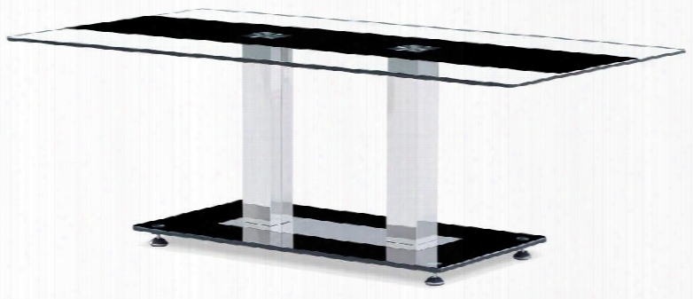 T2108c Clear Lgass Top Coffee Table Center Dark Strip Accent Two Metal Square Legs Glass