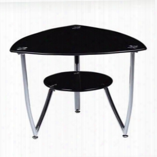 T601e Modern End Table Metal Legs Dark Triangular Glass Top With