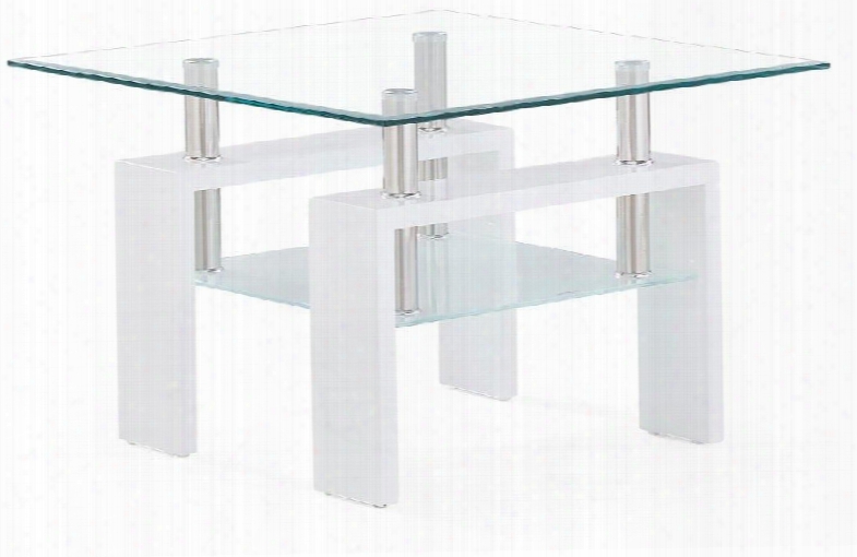 T648e Square Clear Glass Top End Table With Frosted Glass Shelf White