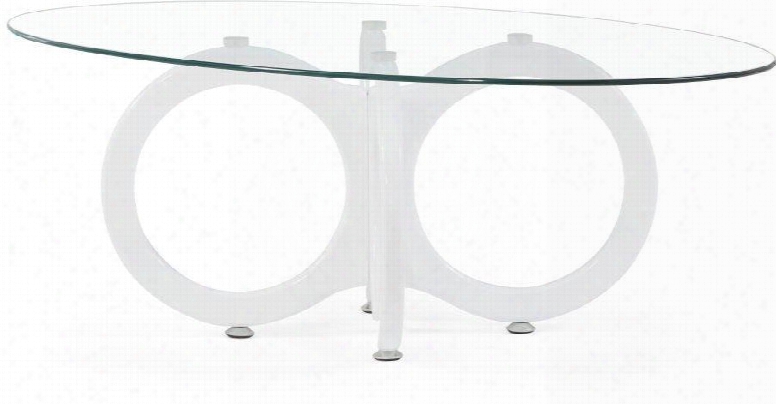 T715c Modern Dining Table Clear Oval Glass Top Looped Base In