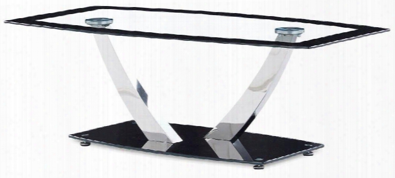 T716c Glass Top Coffee Table Black Edging Accent Stylish Metal Legs Dark Glass