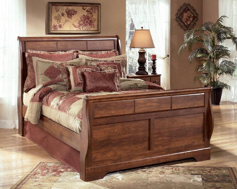 Timberline B258-57/54/96 Queen Size Sleigh Bed With Replicated Cherry Grain Details B Racket Feet And Raised Panel Details In Warm