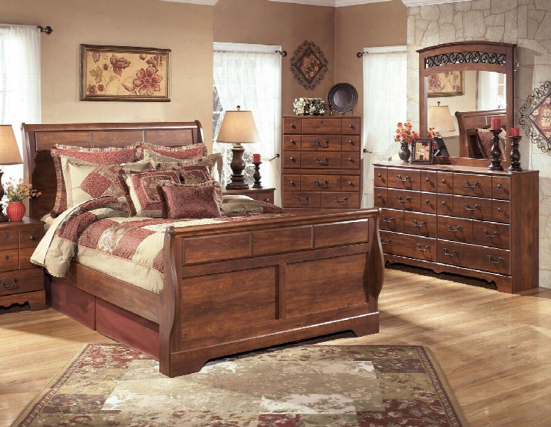 Timberline Queen Bedroom Set With Sleigh Bed Dresser And Mirror In Warm