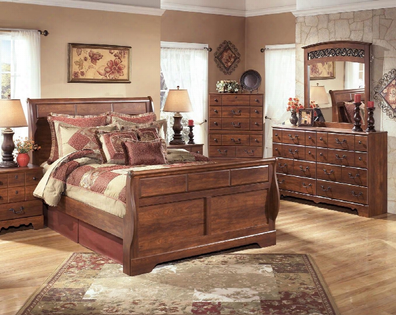 Timberline Queen Bedroom Set With Sleigh Bed Dresser  Mirror And Cchest In Warm