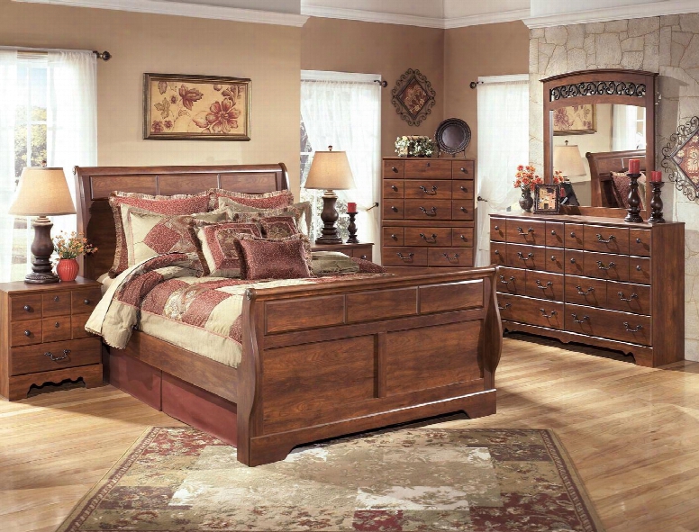 Timberline Queen Bedroom Set With Sleigh Bed Dresser Mirror And Nightstand In Warm