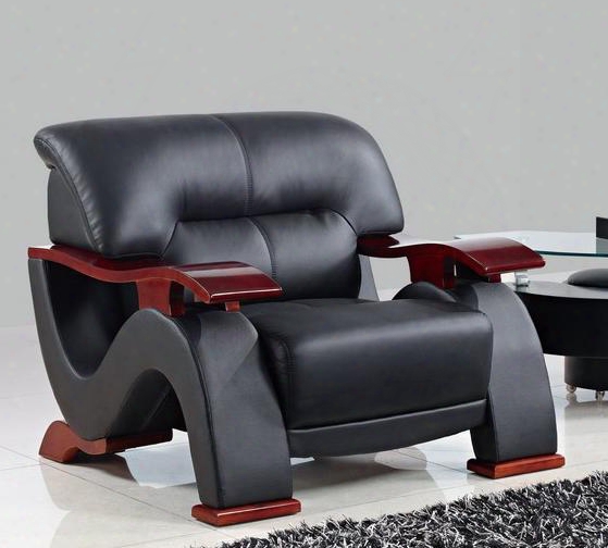 U2033-bl-c Modern Bonded Leather Chair Plush Seats And Back Wooden Arms And Legs In