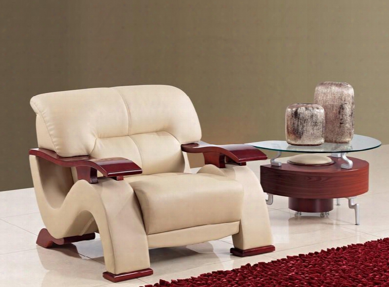 U2033-capp-c Modern Bonded Leather Chair Plush Seats And Back Wooden Arms And Legs In