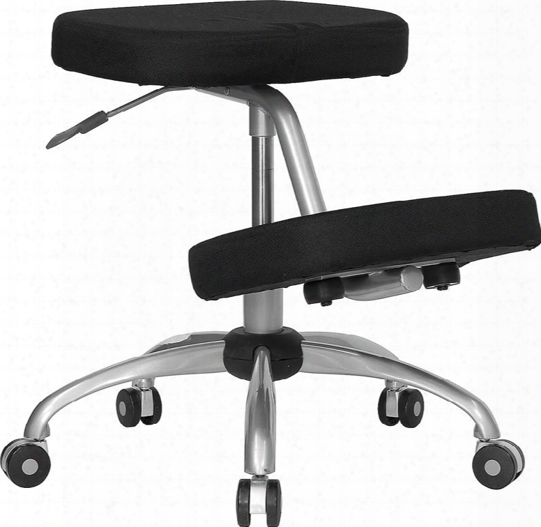 Wl-1425-gg Mobile Ergonomic Kneeling Chair In Black Fabric With Silver Powder Coated