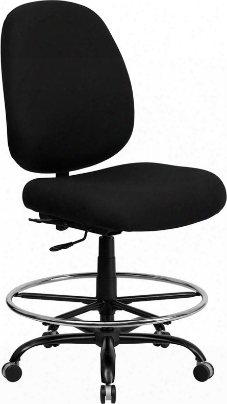 Wl-715mg-bk-d-gg Hercules Series 400 Lb. Capacity Big And Tall Black Fabric Drafting Stool With Extra Wide