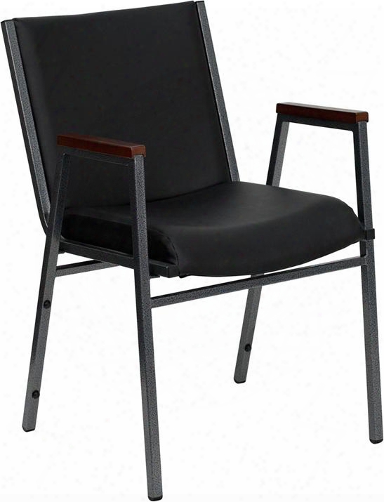 Xu-60154-bk-vyl-gg Hercules Series Heavy Duty 3' Thickly Padded Black Vinyl Upholstered Stack Chair With