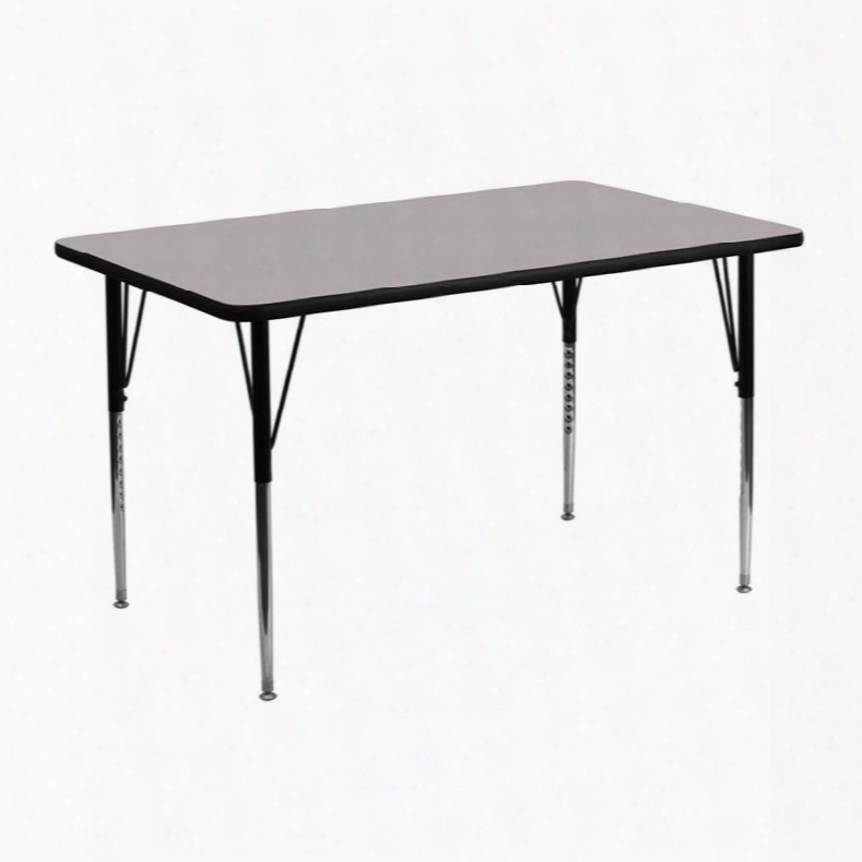 Xu-a2448-rec-gy-t-a-gg 24'w X 48'l Rectnagular Activity Table With Grey Thermal Fused Laminate Top And Standard Height Adjustable