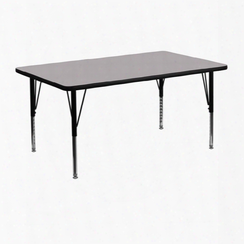 Xu-a2448-rec-gy-t-p-gg 24'w X 48'l Rectangular Activity Table With Grey Thermal Fused Laminate Top And Height Adjustable Pre-school