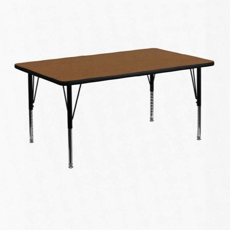 Xu-a2448-rec-oak-h-p-gg 24'w X 48'l Rectangular Activity Table With 1.25' Thick High Pressure Oak Laminate Top And Height Adjustable Pre-school