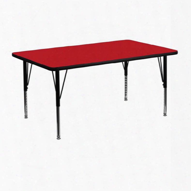 Xu-a2448-rec-red-h-p-gg 24'w X 48'l Rectangular Activity Table With 1.25' Thick High Pressure Red Laminate Top And Height Adjustable Pre-school