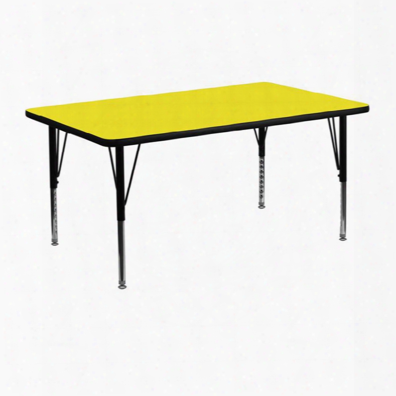 Xu-a2448-rec-yel-h-p-gg 24'w X 48'l Rectangular Activity Table With 1.25' Thick High Pressure Yellow Laminate Top And Height Adjustable Pre-school