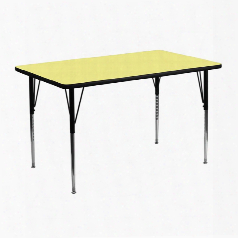Xu-a2448-rec-yel-t-a-gg 24'w X 48'l Rectangular Activity Table With Yellow Thermal Fused Laminate Top And Standard Height Adjustable