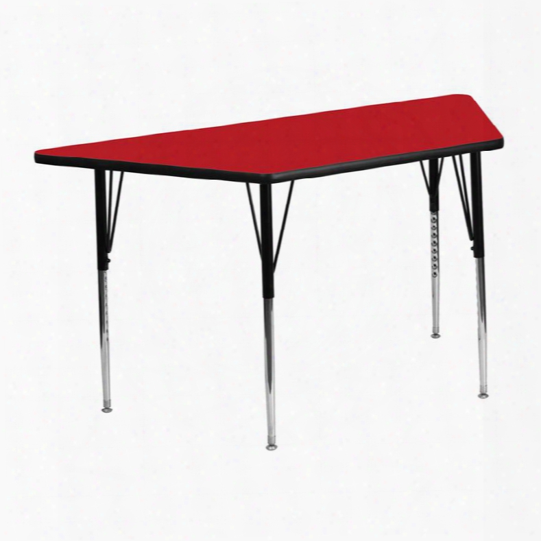 Xu-a2448-trap-red-h-a-gg 24'w X 48'l Trapezoid Activity Table With 1.25' Thick High Pressure Red Laminate Top And Standard Height Adjustable