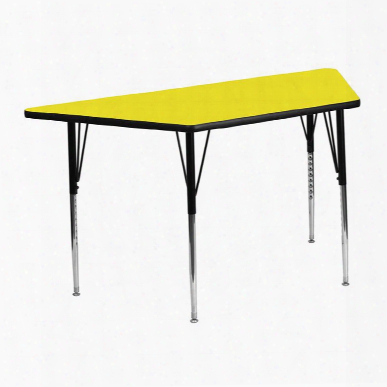 Xu-a2448-trap-yel-h-a-gg 24'w X 48'l Trapezoid Activity Table With 1.25' Thick High Pressure Yellow Laminate Top And Standard Height Adjustable