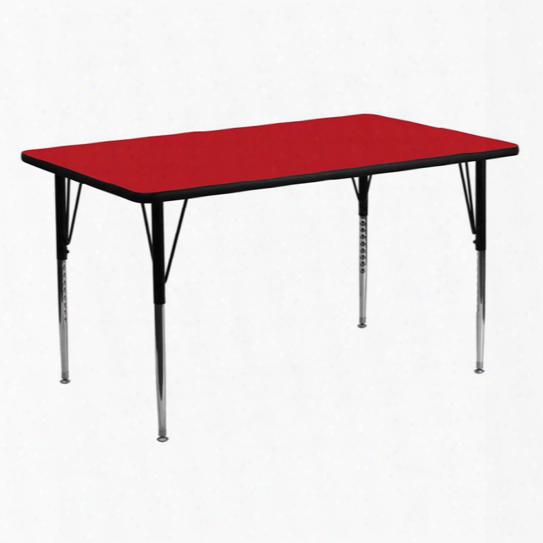 Xu-a2460-rec-red-h-a-gg 24'w X 60'l Rectangular Activity Table Upon 1.25' Thick High Pressure Red Laminate Top And Standard Height Adjustable