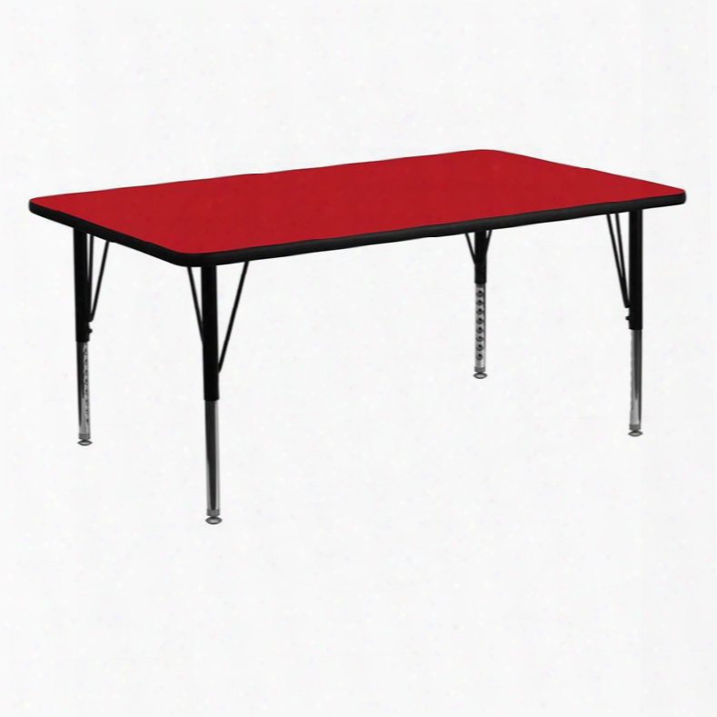 Xu-a2460-rec-red-h-p-gg 24'w X 60'l Rectangular Activity Table With 1.25' Thick High Pressure Red Laminate Top And Height Adjustable Pre-school