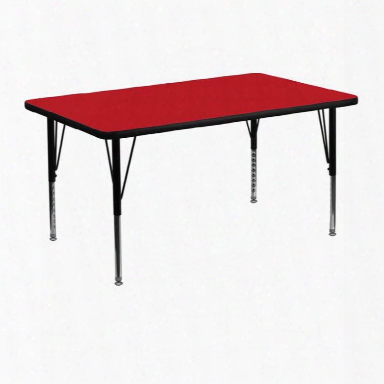 Xu-a3048-rec-red-h-p-gg 30'w X 48'l Rectangular Activity Table With 1.25' Thick High Pressure Red Laminate Top And Height Adjjustable Pre-school